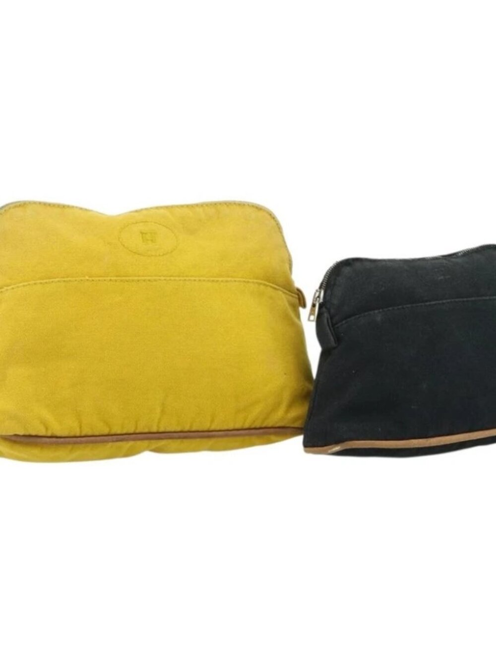 HERMES Bolide Pouch Canvas 2 Set Yellow Brown Auth ti3848